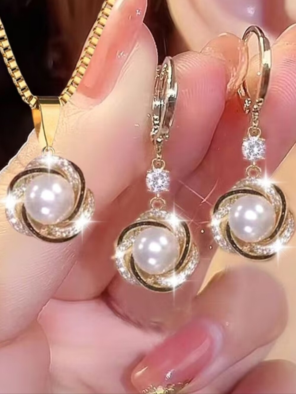 3 Piece Rhinestone Necklace Set With Gold-Tone Accents. NWT.